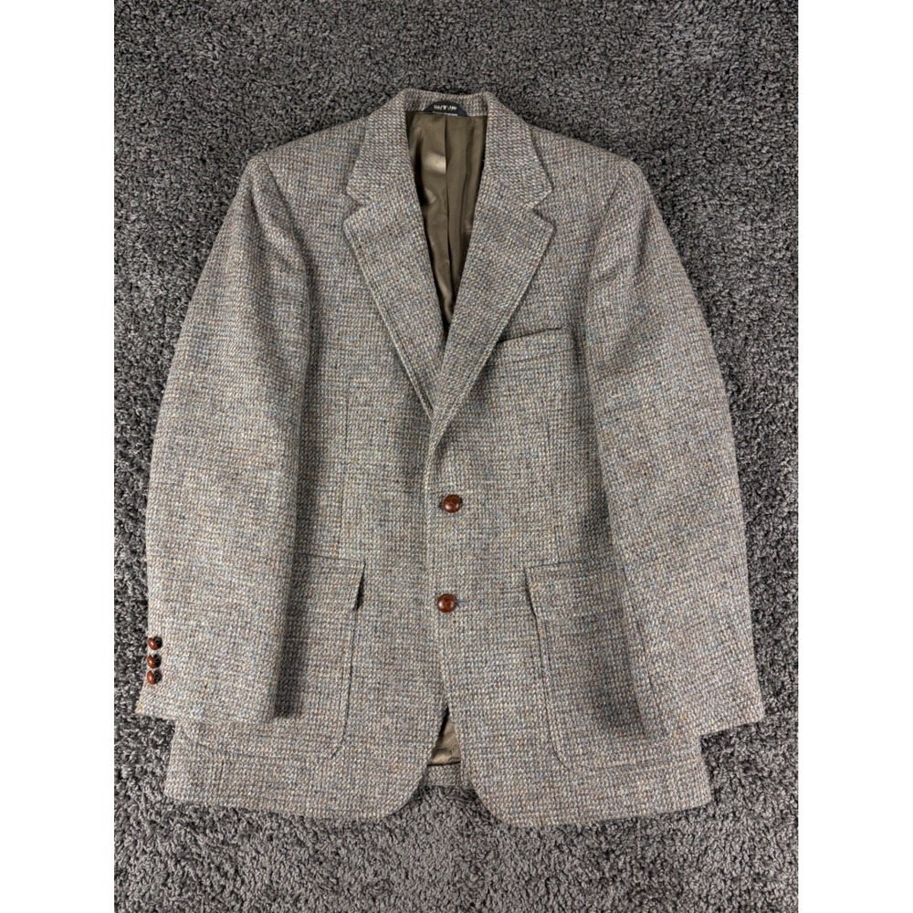 Redwood & Ross Harris Tweed Blazer Mens 36L Grey Blue Pure Wool Sport Coat USA